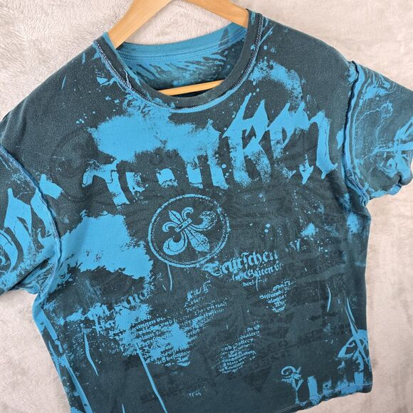 Vintage Reversible AOP Cyber Goth Shirt XL Affliction Style Grunge Gothcore - Picture 8 of 10